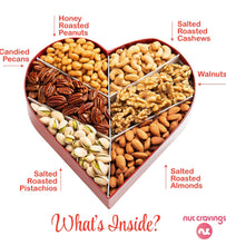 Load image into Gallery viewer, Valentines Mixed Nuts Heart Shaped Gift Basket, Love in A Box (6 Assortments, 2 LB)
