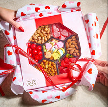 Load image into Gallery viewer, Valentines Mixed Nuts &amp; Heart Candy Gift Basket in Red Gold Box (7 Assortments, 1 LB)
