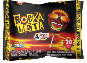 Sonric's Rockaleta Lollipops, Mexican Lollipop with Bubble Gum Center, 20 Count