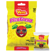 Load image into Gallery viewer, Dulces Vero Picafresa Strawberry Gummies with Chili Pepper Powder, 0.21 oz, 30 Count Bag
