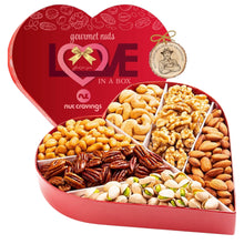 Load image into Gallery viewer, Valentines Mixed Nuts Heart Shaped Gift Basket, Love in A Box (6 Assortments, 2 LB)
