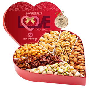 Valentines Mixed Nuts Heart Shaped Gift Basket, Love in A Box (6 Assortments, 2 LB)