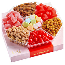 Load image into Gallery viewer, Valentines Mixed Nuts &amp; Heart Candy Gift Basket in Red Gold Box (7 Assortments, 1 LB)
